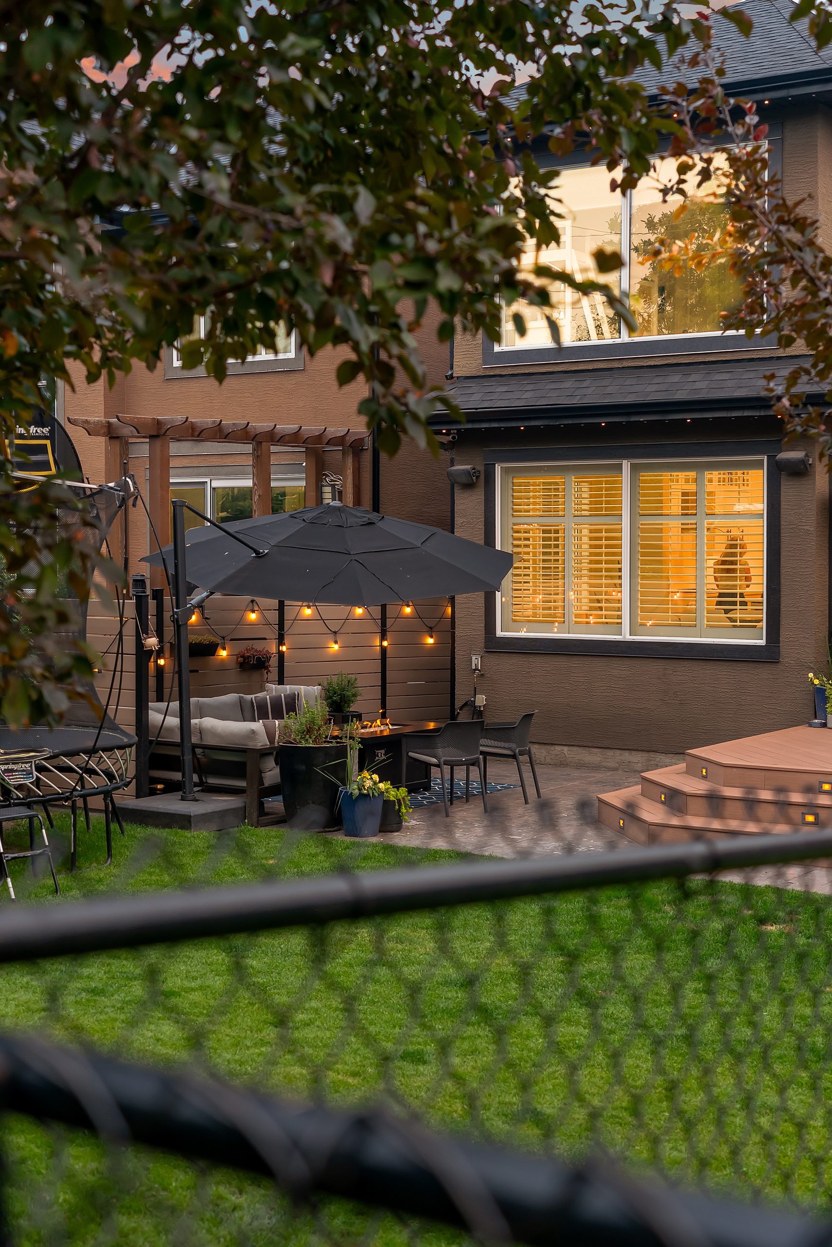 Pergola and lounge at dusk