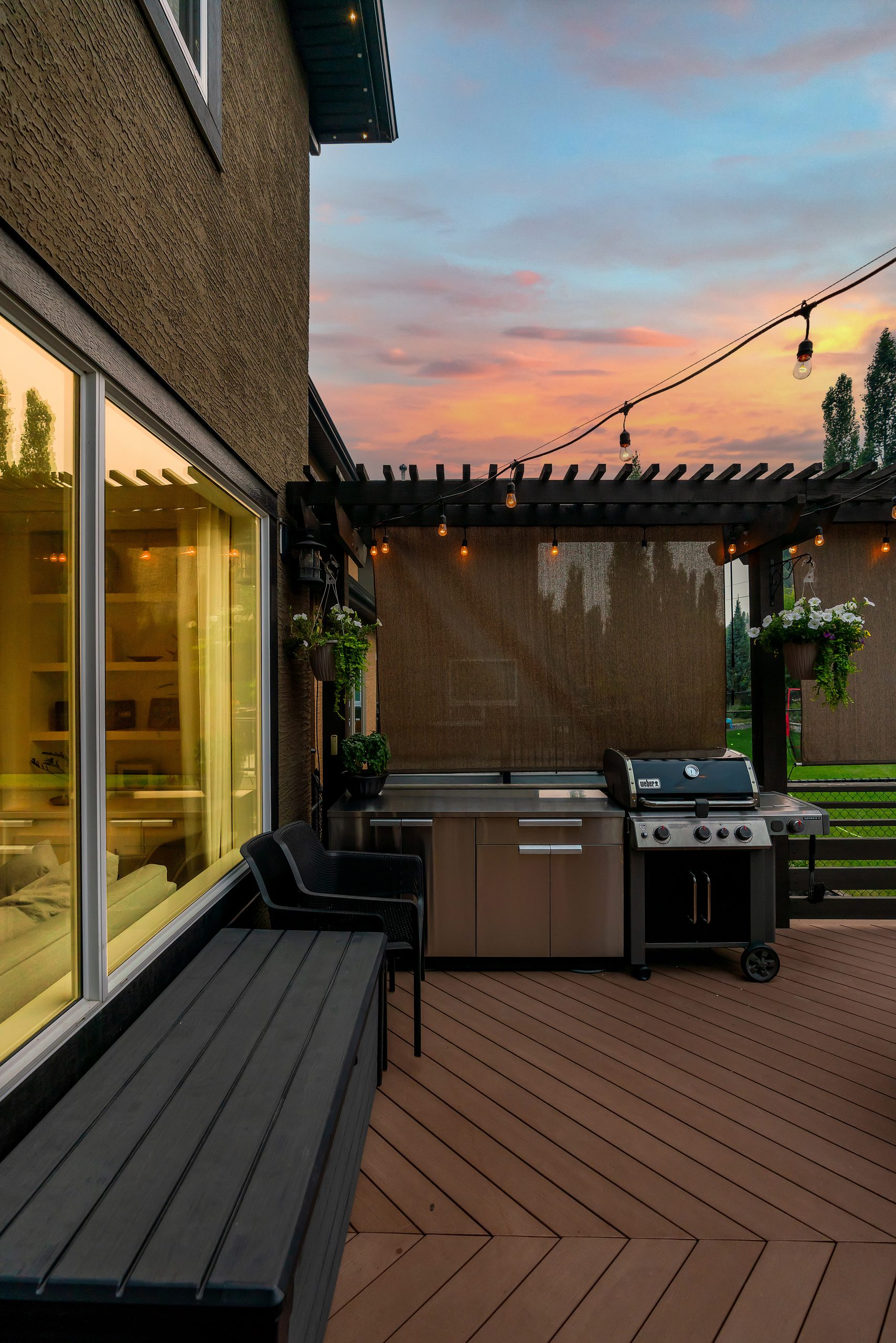 Outdoor kitchen at dusk